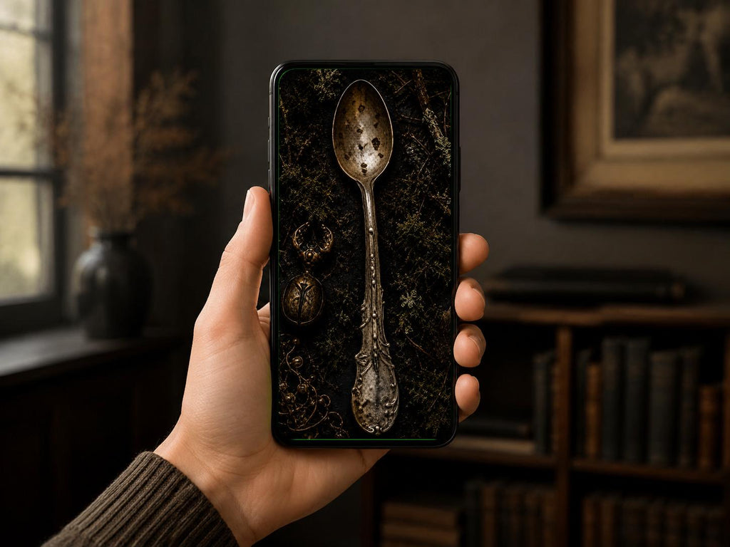 The Crow's Hoard Phone Wallpaper | Dark Goblincore Lock Screen, Shiny Stolen Treasures | Digital Bundle