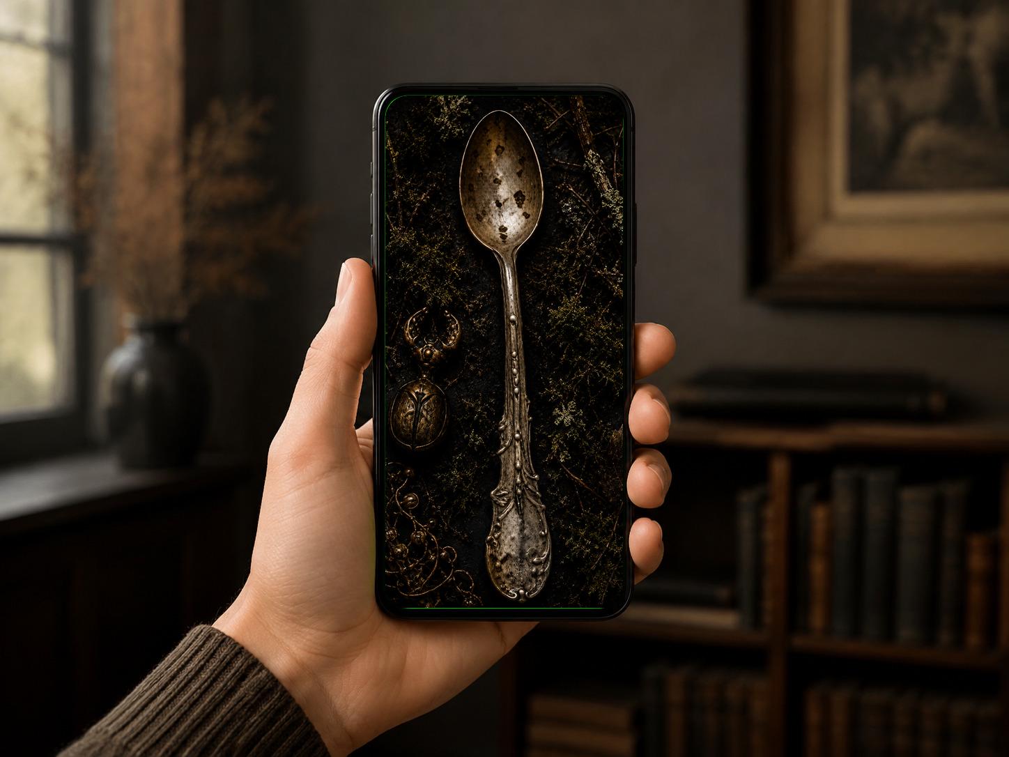 The Crow's Hoard Phone Wallpaper | Dark Goblincore Lock Screen, Shiny Stolen Treasures | Digital Bundle