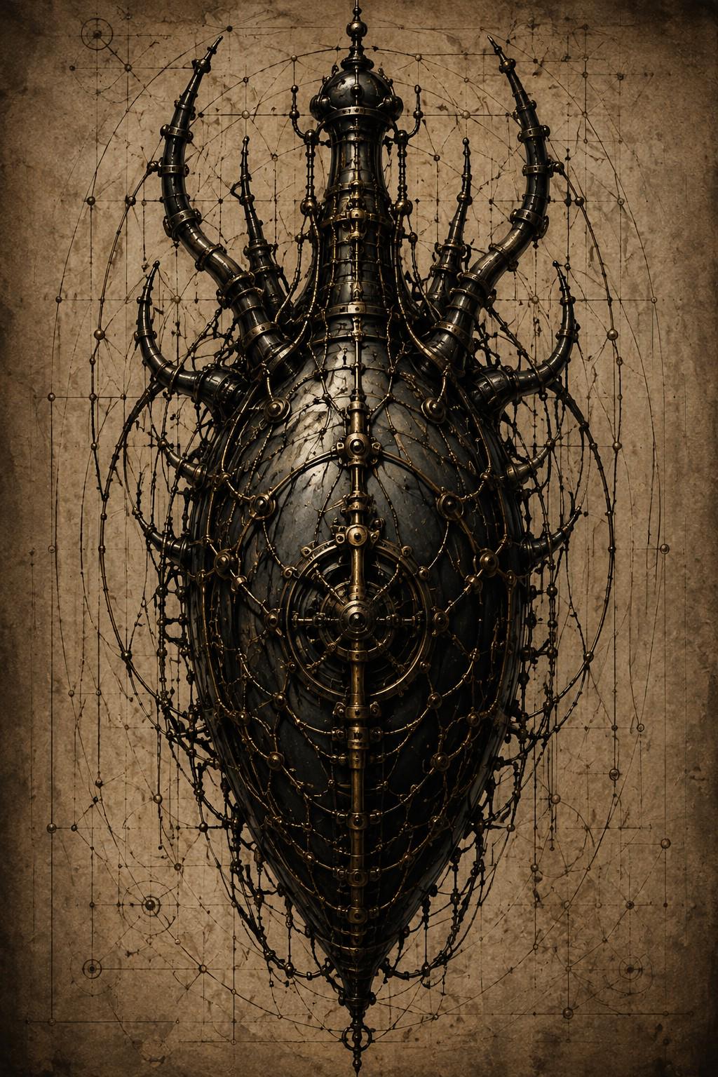 Beetle - Biomechanical Lock Screen | Dark Academia Surreal Wallpaper | Brass Bone Machinery | Instant Digital Download