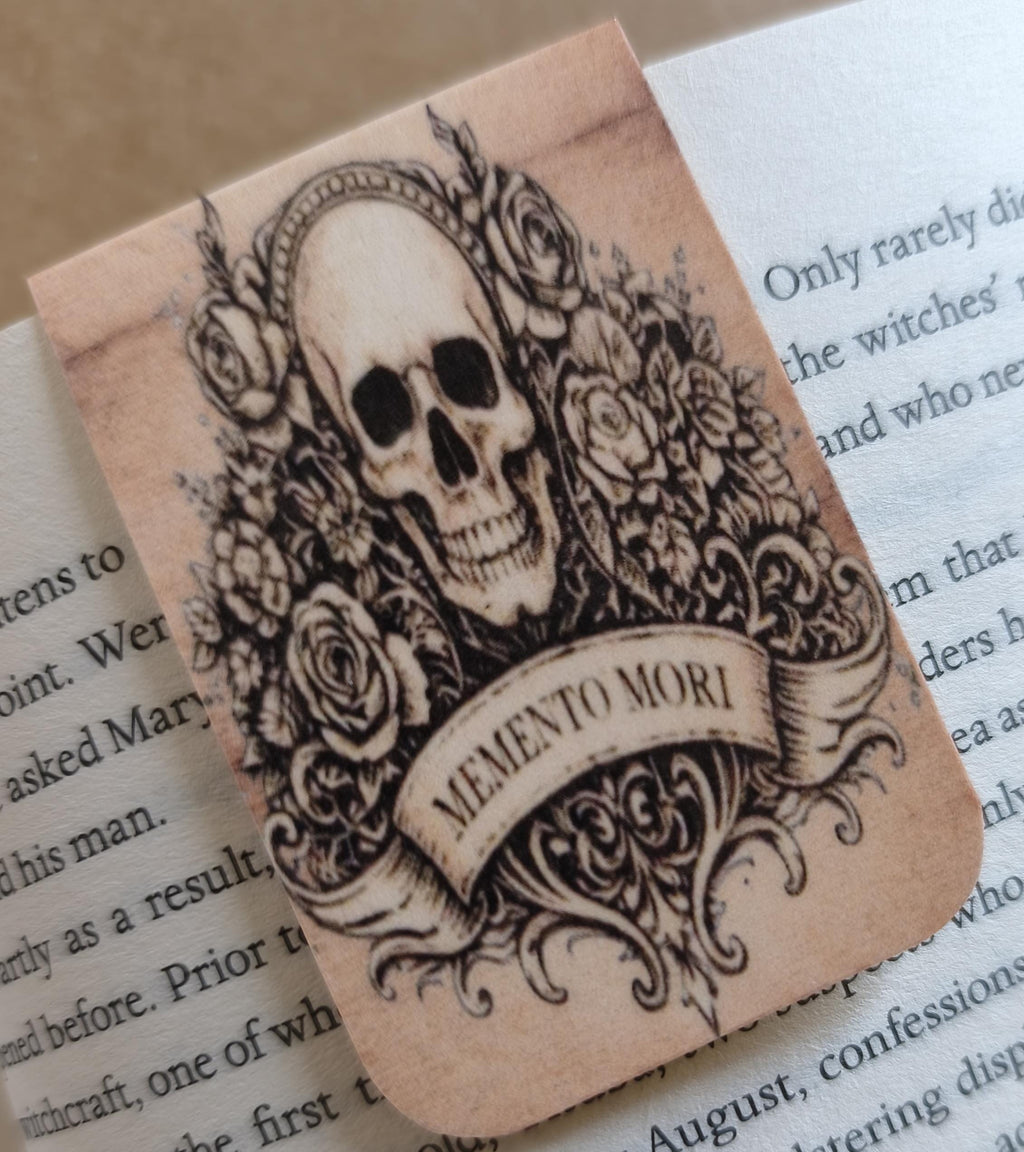 Memento Mori Skull Rose, Dark Academia Gothic Bookmark | Magnetic Page Marker | Sepia Floral | Poetry Lover Gift