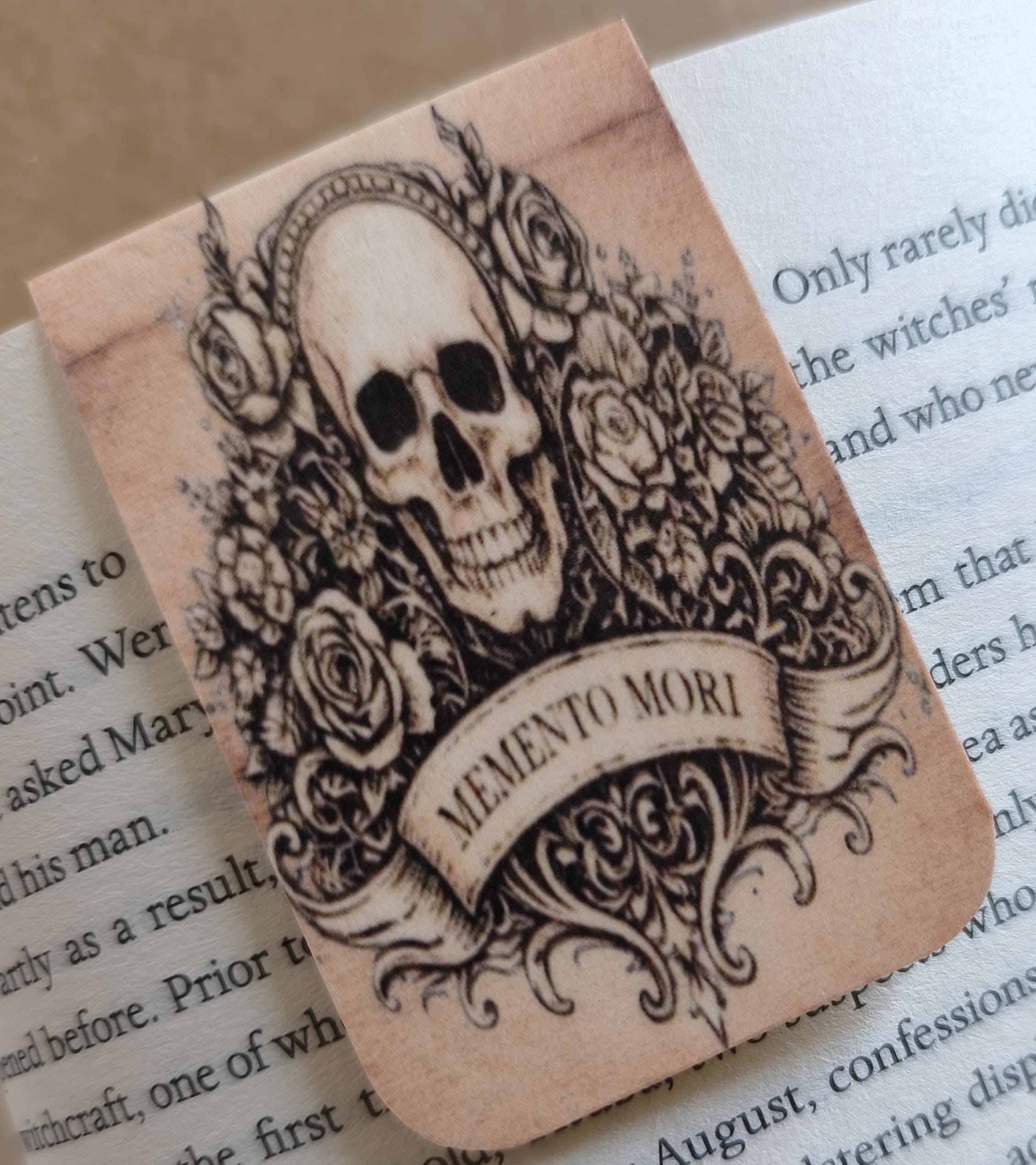 Memento Mori Skull Rose, Dark Academia Gothic Bookmark | Magnetic Page Marker | Sepia Floral | Poetry Lover Gift