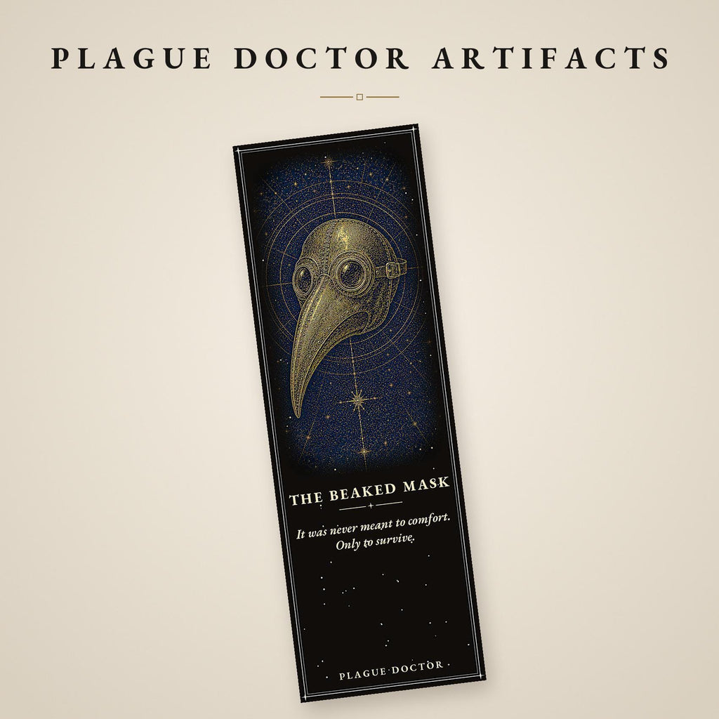 Plague Doctor Artifacts Bookmark, Beaked Mask Design | Dark Academia Page Marker | Gold on Black | Macabre Gift