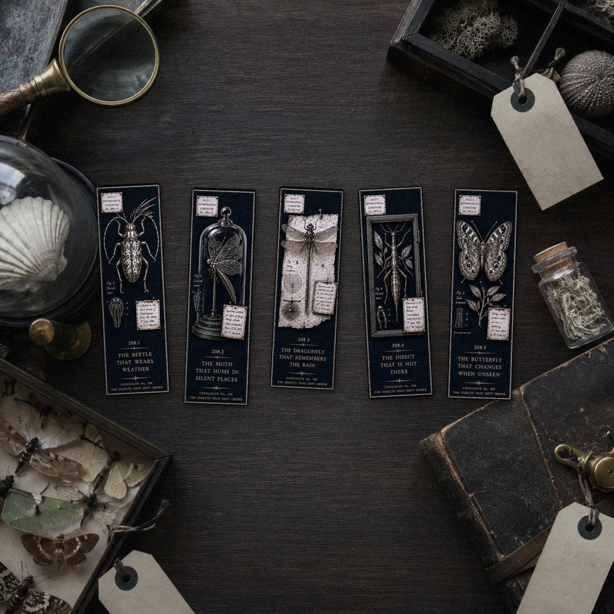 Entomological Curiosities Bookmark | Dark Academia Set of 5 | Standard or Magnetic | Gothic Cabinet of Curiosities