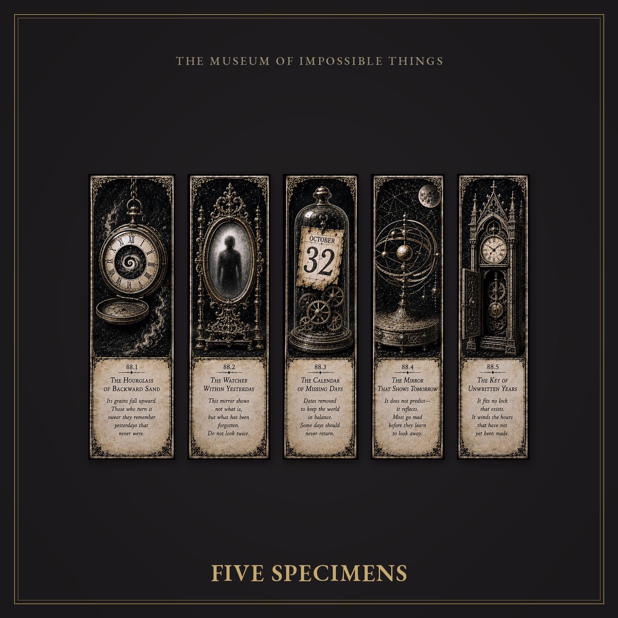 Chronological Anomalies Bookmark | Dark Academia Set of 5 | Standard or Magnetic | Gothic Cabinet of Curiosities