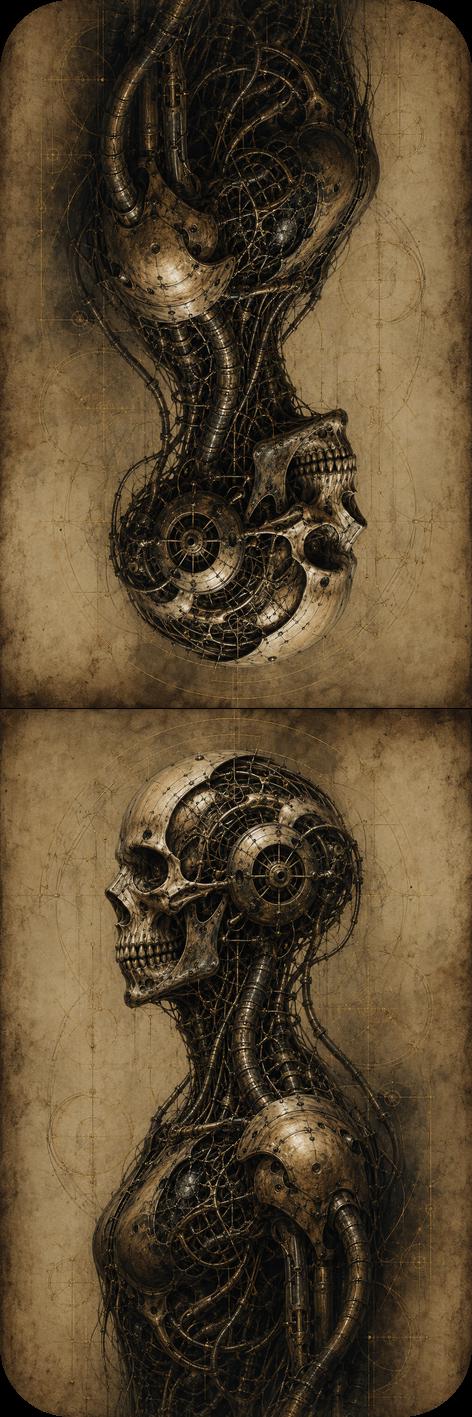 Skulls Biomechanical Bookmark Set | Anatomical Cyborg Art Page Markers | Dark Academia Sci-Fi Goth Gift, Magnetic Double-Sided Marker
