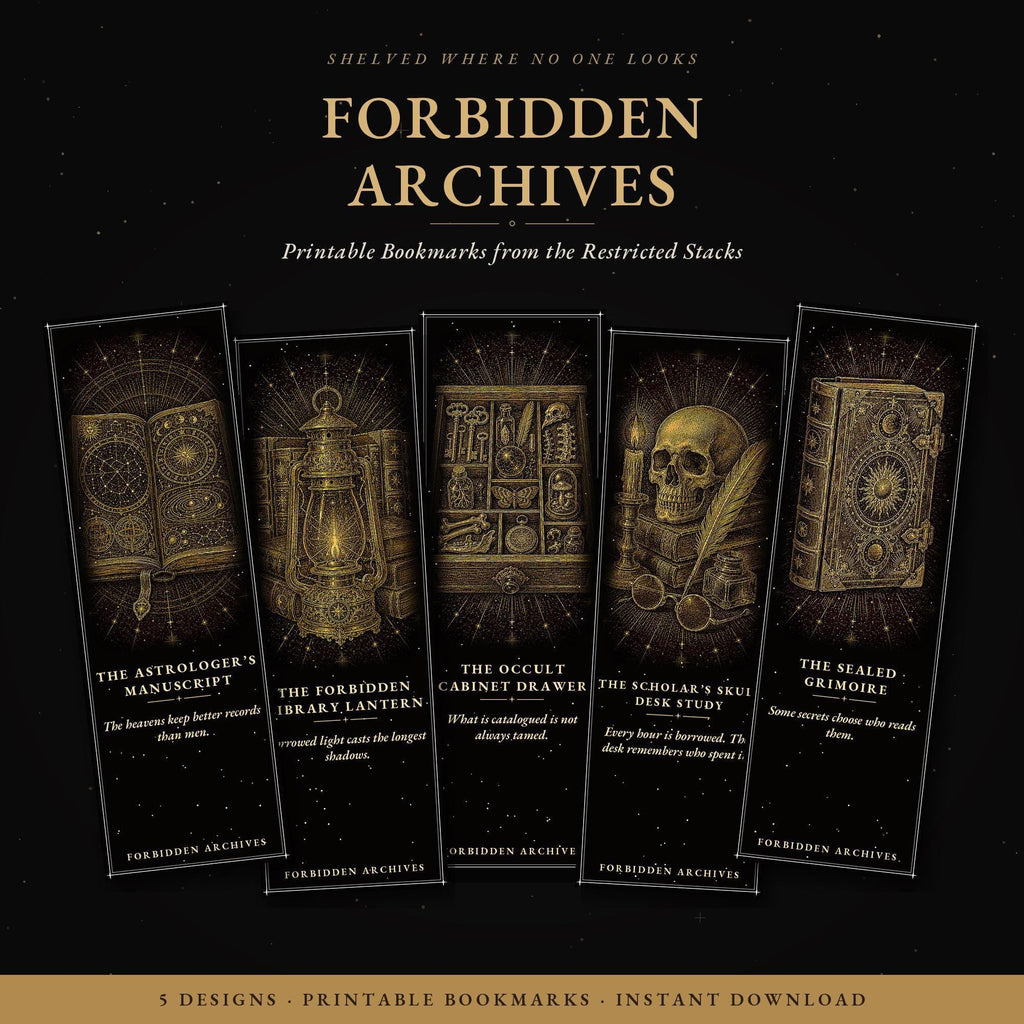 Forbidden Archives Bookmark, Dark Academia Gold Linework | Magnetic Page Marker | Occult Library Designs, Literary Gift
