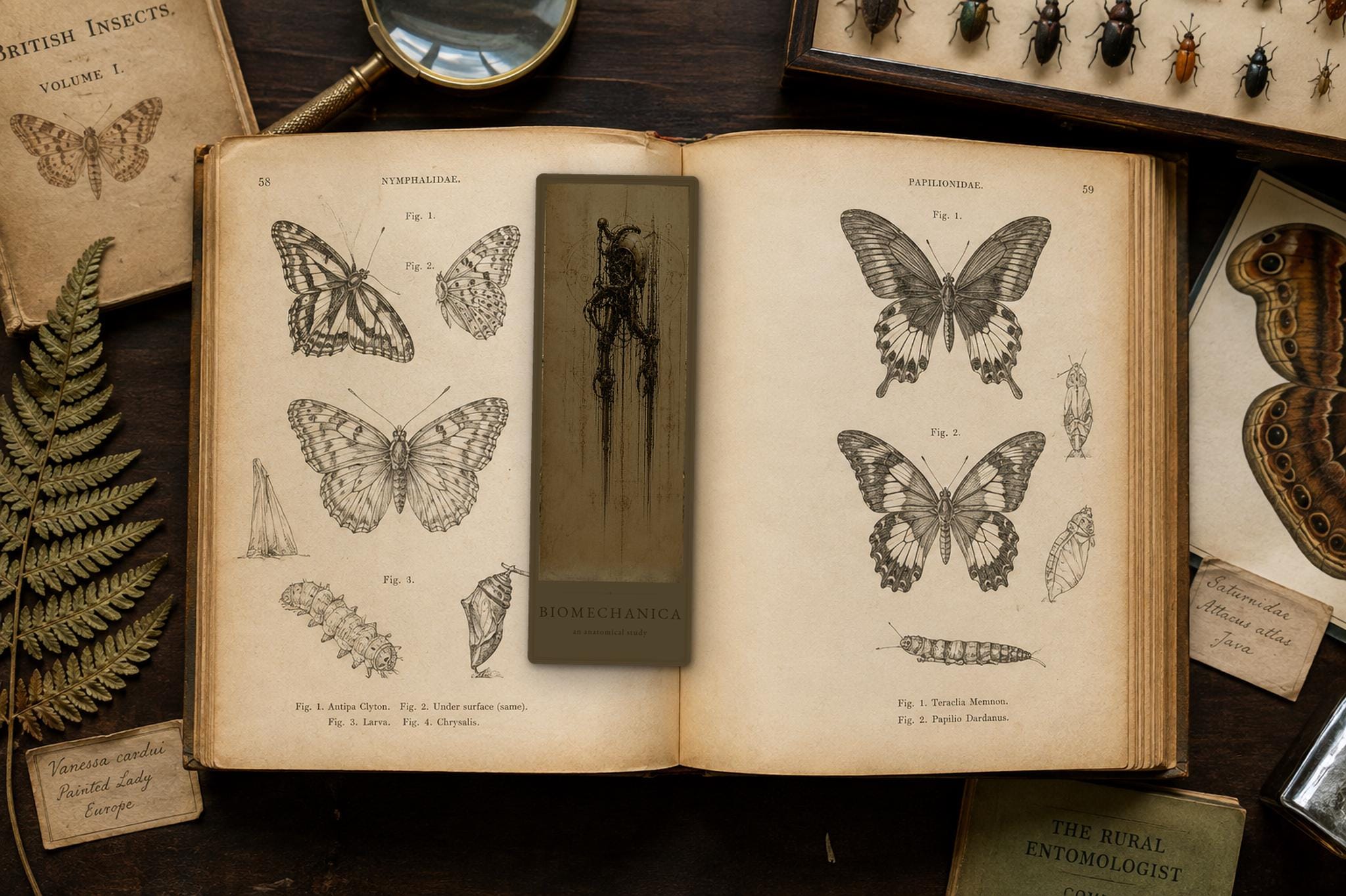 Insects & Wings Biomechanical Bookmark | Dark Academia Anatomy | Magnetic Page Marker | Gothic Sci-Fi | Book Lover Gift