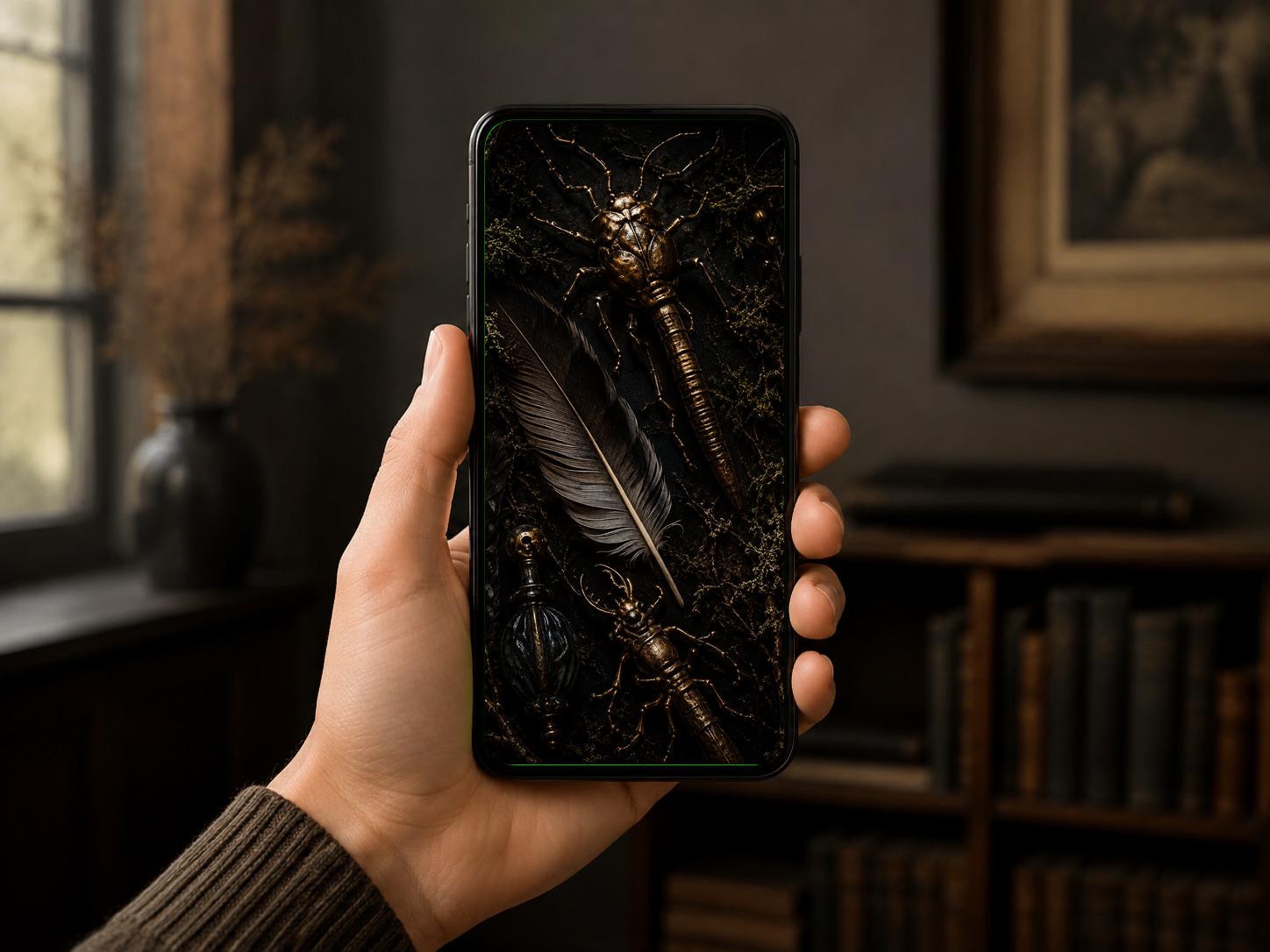 The Crow's Hoard Phone Wallpaper | Dark Goblincore Lock Screen, Shiny Stolen Treasures | Digital Bundle