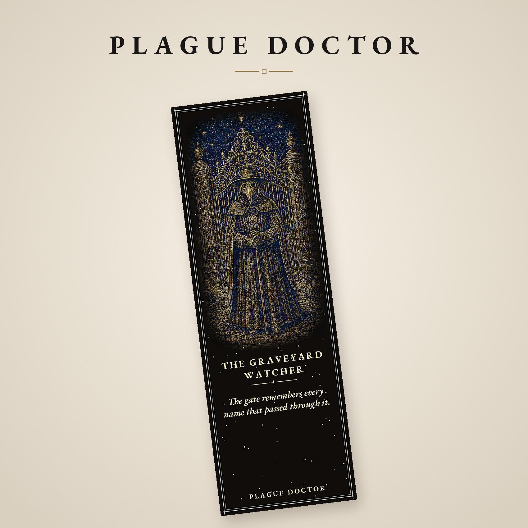 Plague Doctor Gothic Bookmark | Gold Linework, Standard or Magnetic | Dark Academia Page Marker, Memento Mori Design
