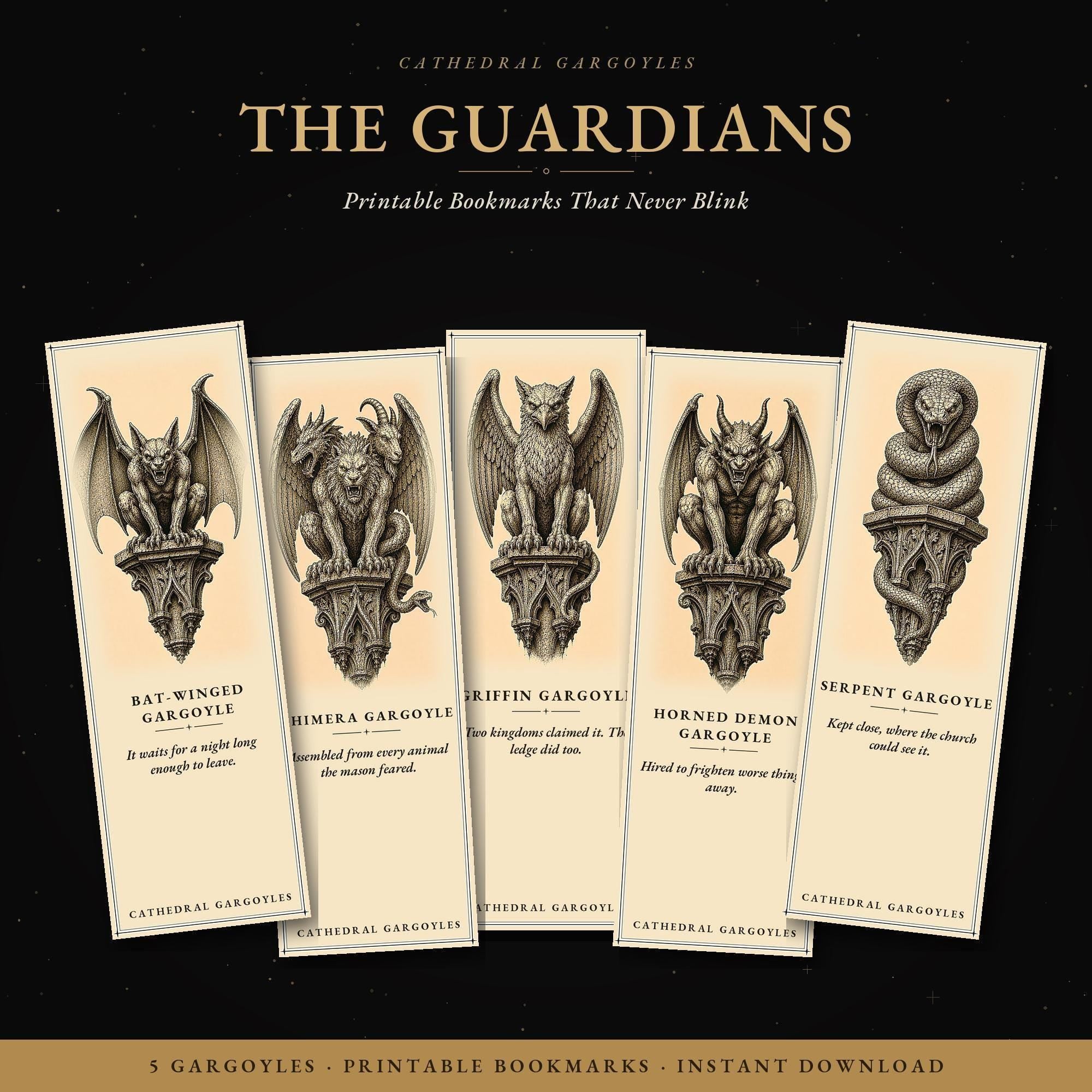 Cathedral Gargoyles The Guardians Bookmark | Dark Academia Gargoyle Bookmark | Standard or Magnetic Page Marker