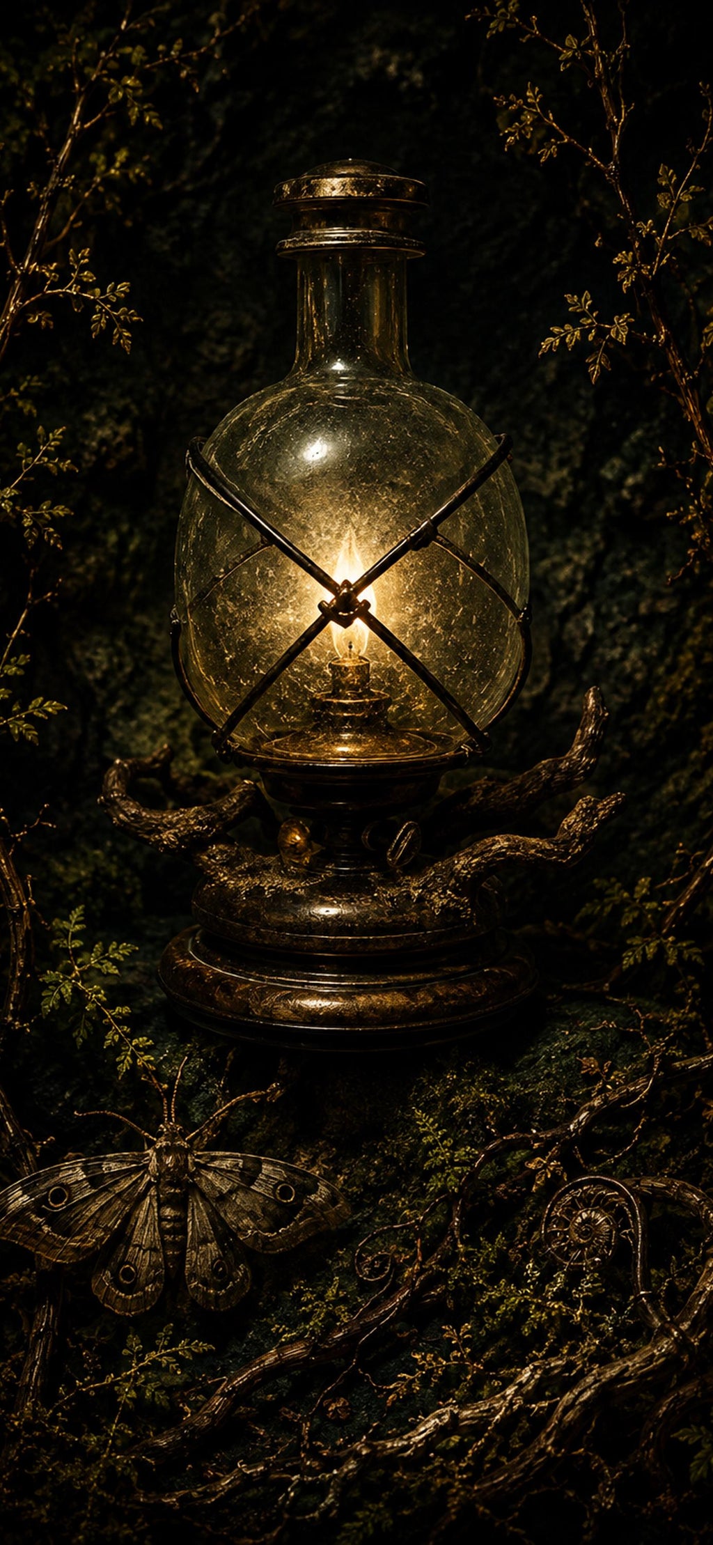 Nocturnal Foraging, Goblincore Lock Screen | Moth & Lantern Wallpaper | iPhone, Android Digital Set
