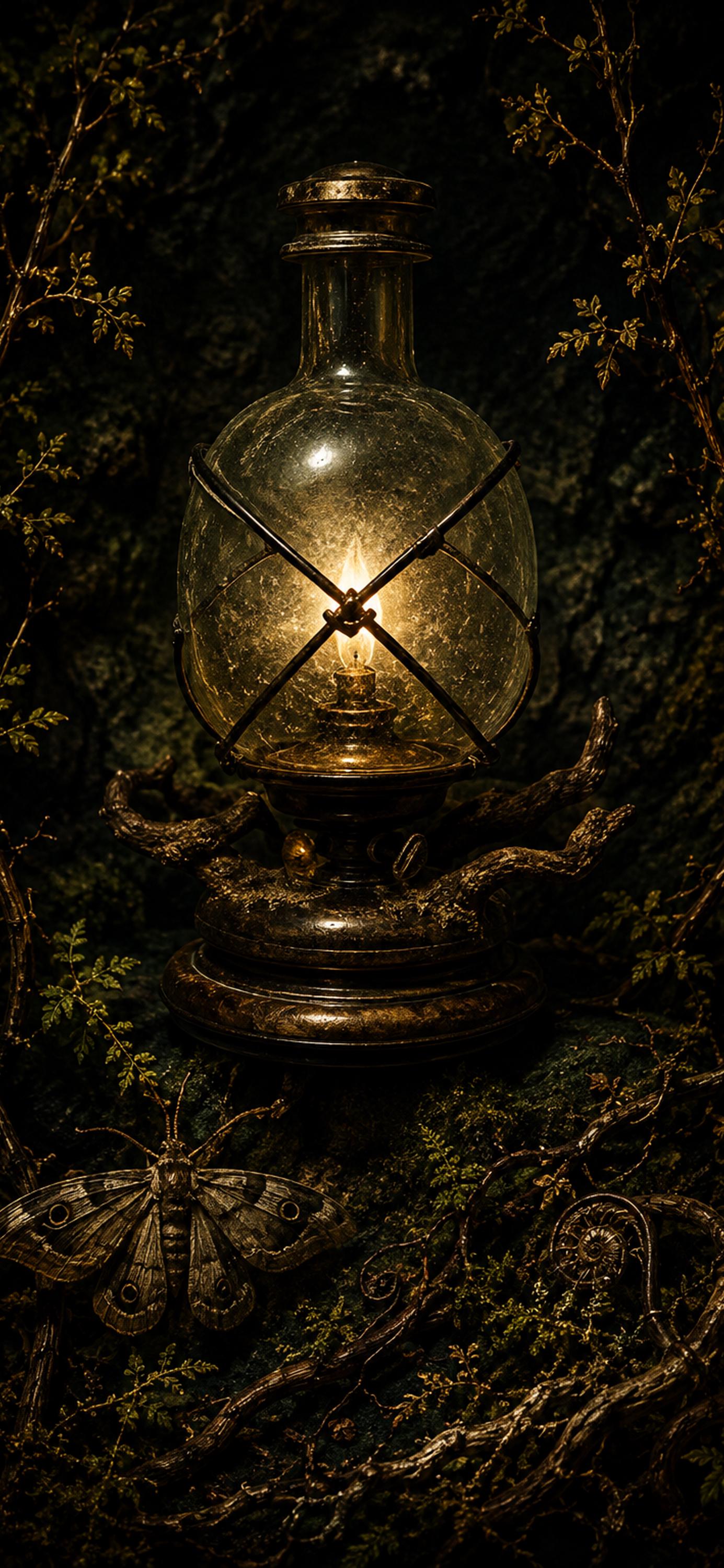 Nocturnal Foraging, Goblincore Lock Screen | Moth & Lantern Wallpaper | iPhone, Android Digital Set