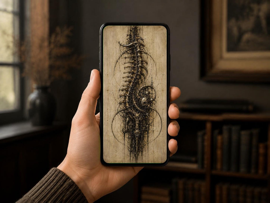 Towers & Spires Biomechanical Phone Wallpaper | Dark Academia Lock Screen | Gothic Sci-Fi Digital Art | Instant Download
