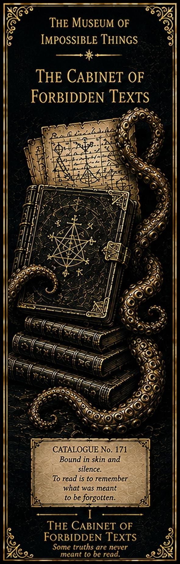 The Forbidden Wing, Dark Academia Bookmarks | Gothic Cabinet of Curiosities, Printable | Antique Gold Black Collector Set