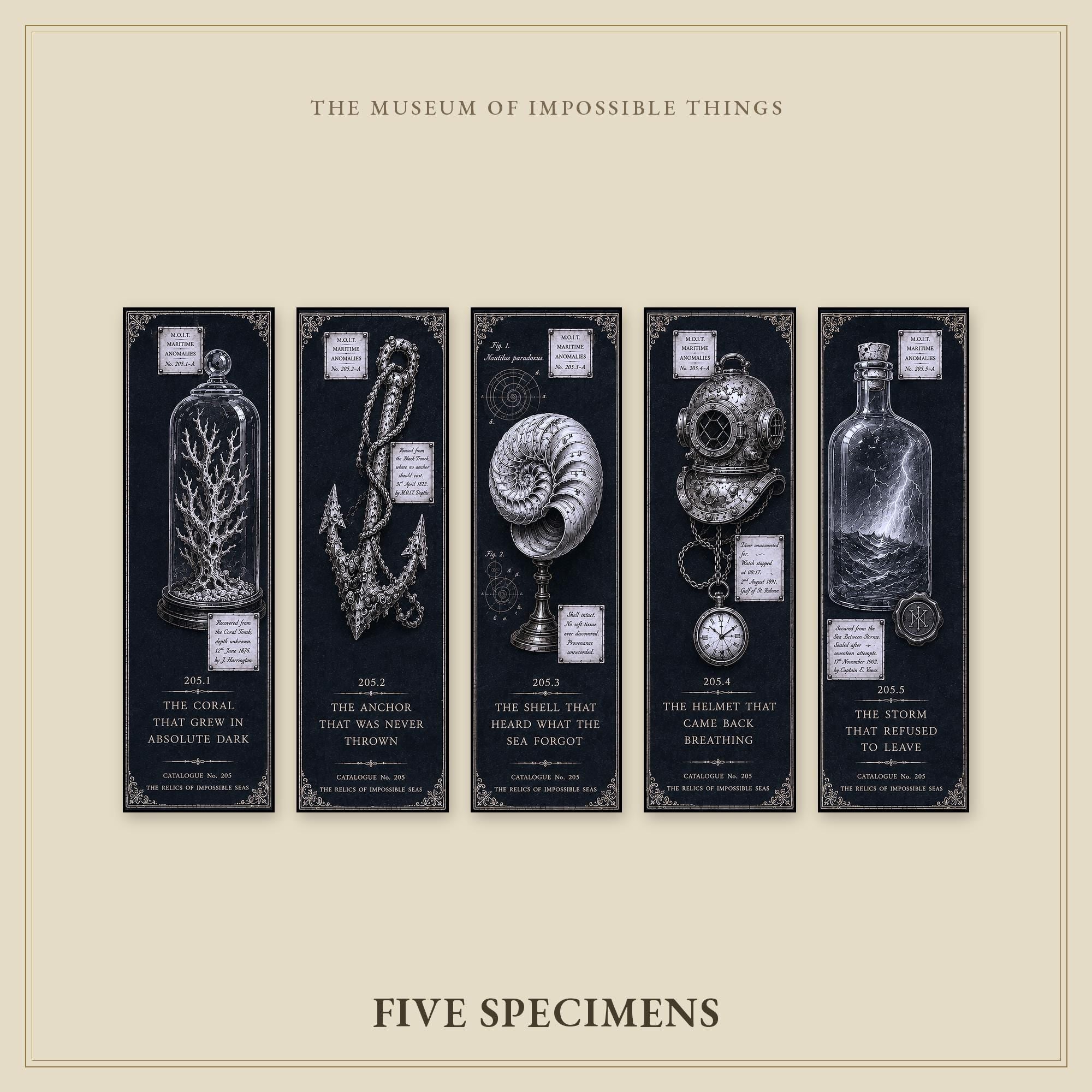 Relics of Impossible Seas Bookmark | Dark Academia Set of 5 | Standard or Magnetic | Gothic Cabinet of Curiosities