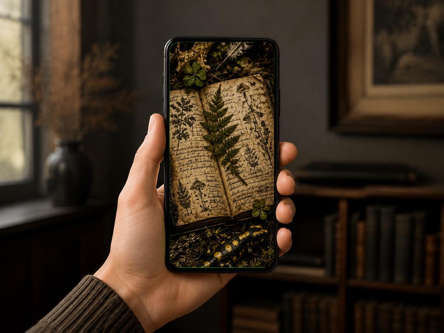 Moss & Mushroom Study Phone Wallpaper | Goblincore Lock Screen | Forest Floor Design, Cottagecore Nature Lover Gift