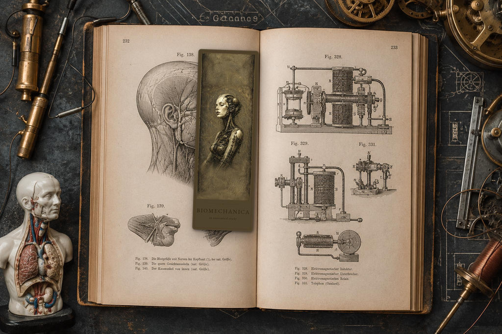 Cyborg Women Biomechanical Bookmark | Dark Academia Gothic | Magnetic Page Marker, Anatomical Sci-Fi Art