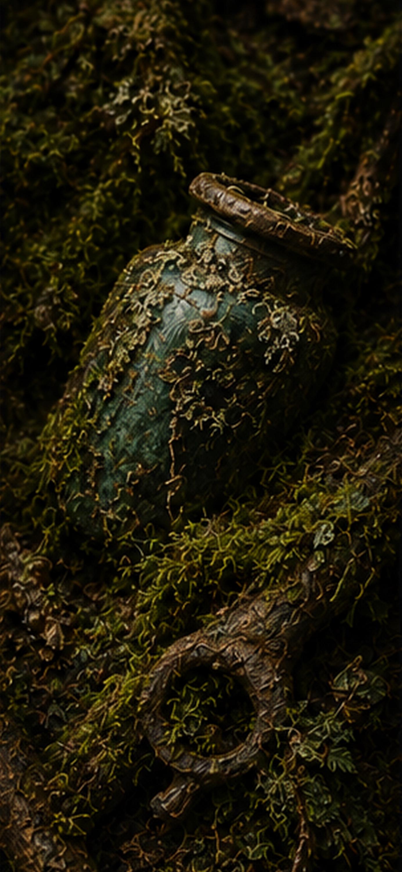 Woodland Relics Phone Wallpaper Bundle | Goblincore Lock Screen, Cottagecore Aesthetic | Moss-Covered Artefacts, Instant Digital Download