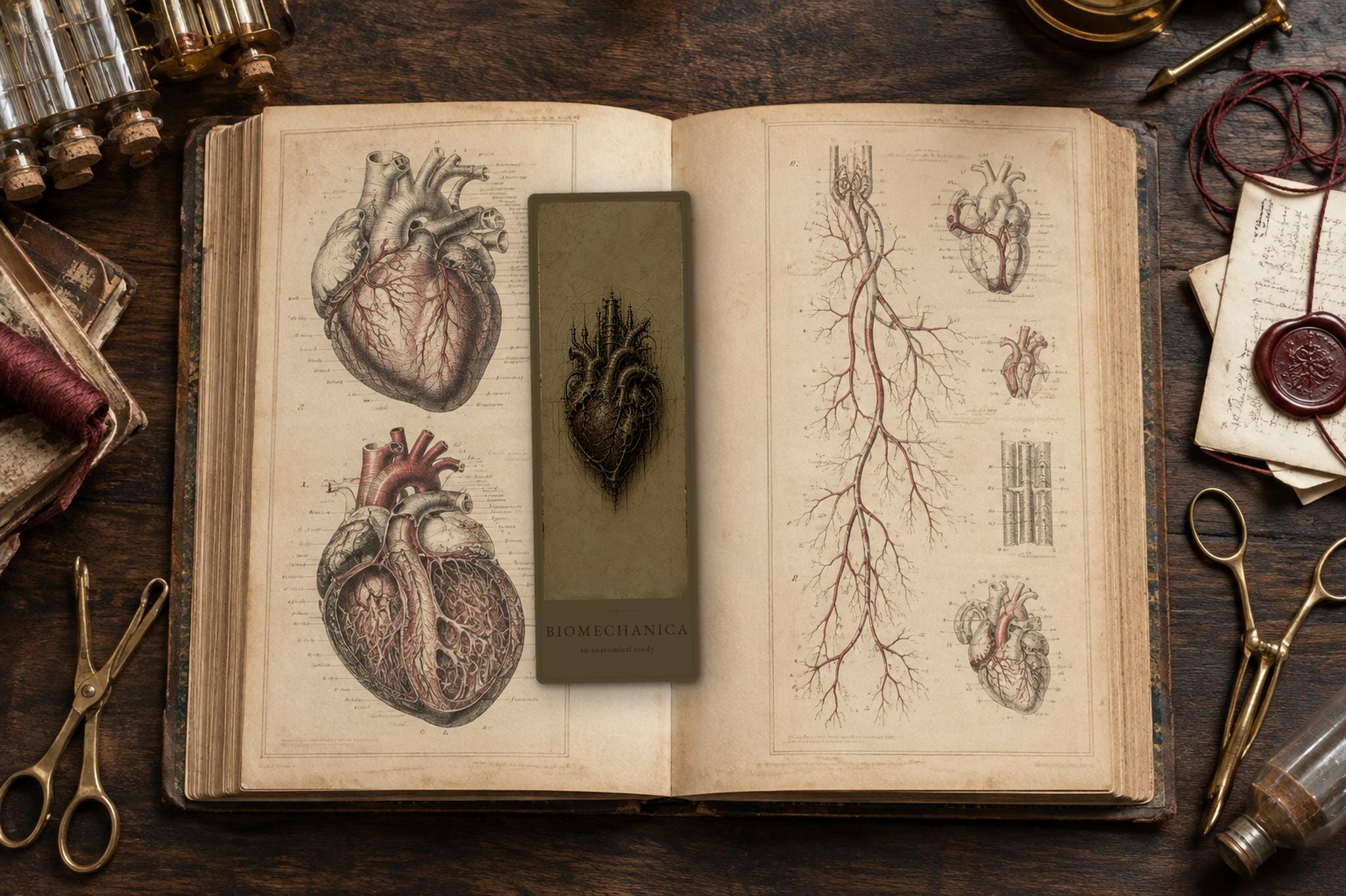 Hearts & Vessels Biomechanical Bookmark, Anatomical Art | Dark Academia Gothic | Magnetic Page Marker | Surreal Gift for Book Lovers