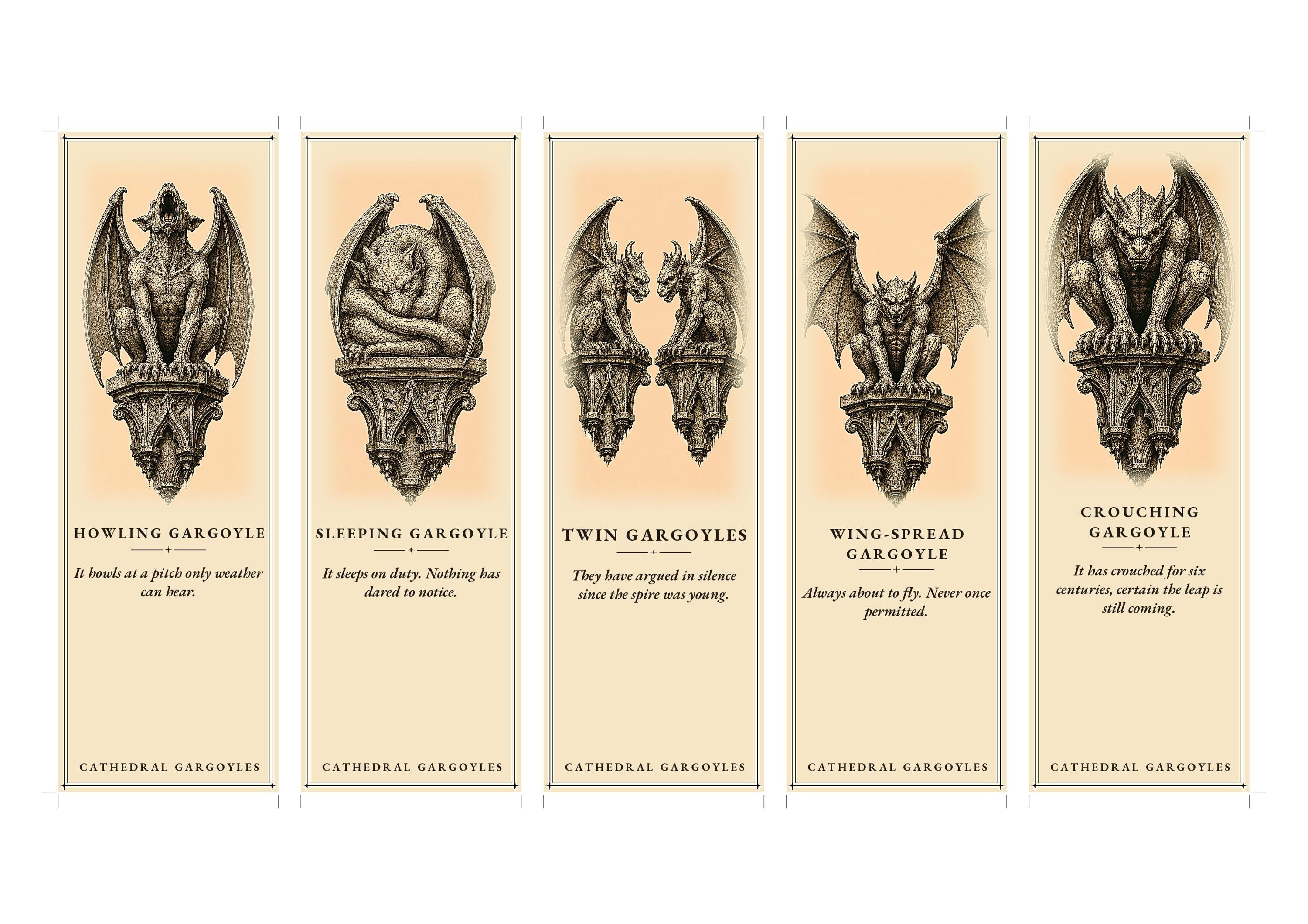 Cathedral Gargoyles Cathedral Sentinels Printable Bookmarks | Dark Academia Gothic Bookmark Set | Digital Download Print & Cut