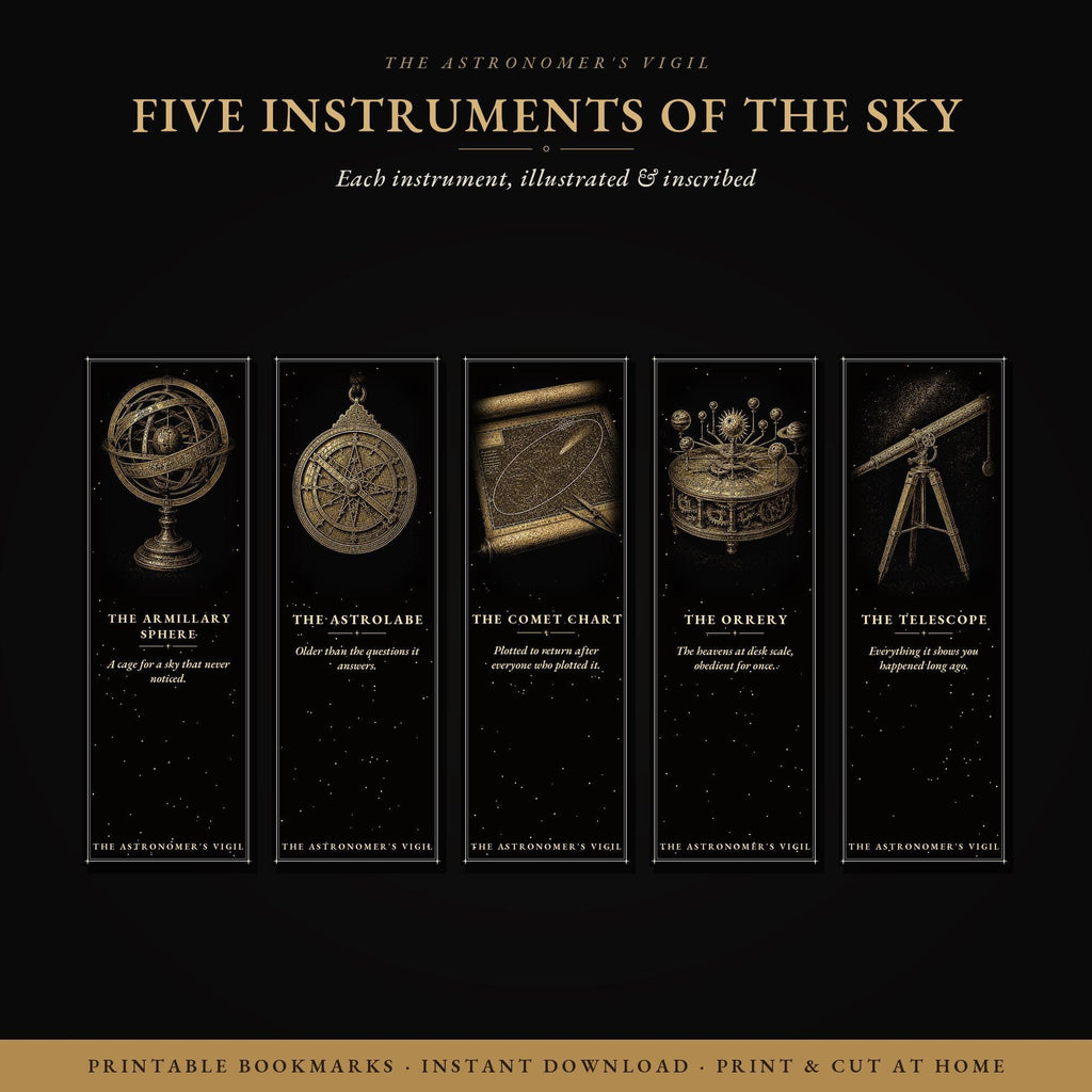 The Astronomer's Vigil Bookmark, Gold Celestial Illustration | Dark Academia | Magnetic Page Marker | Astronomy Gift