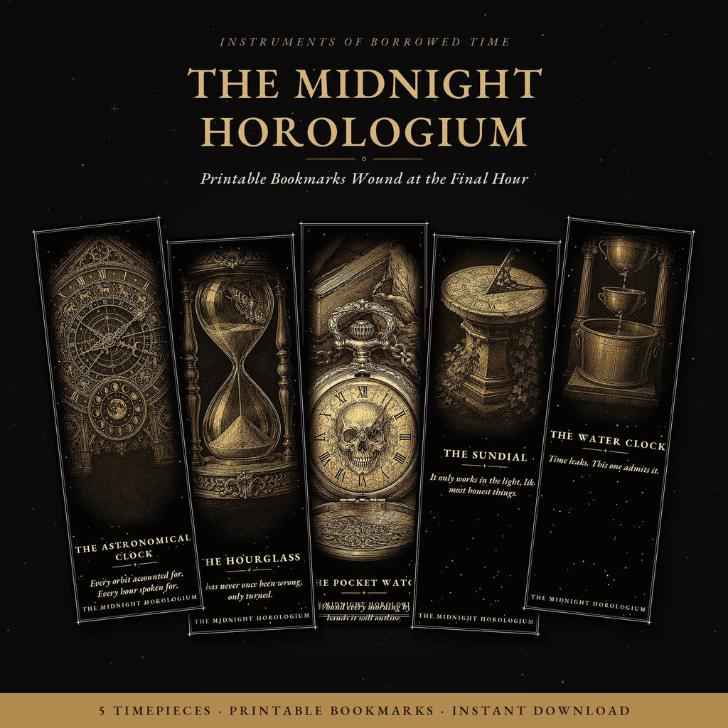 The Midnight Horologium Bookmark | Dark Academia Memento Mori Bookmark | Standard or Magnetic Page Marker