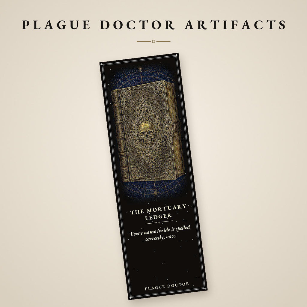 Plague Doctor Artifacts Bookmark, Beaked Mask Design | Dark Academia Page Marker | Gold on Black | Macabre Gift
