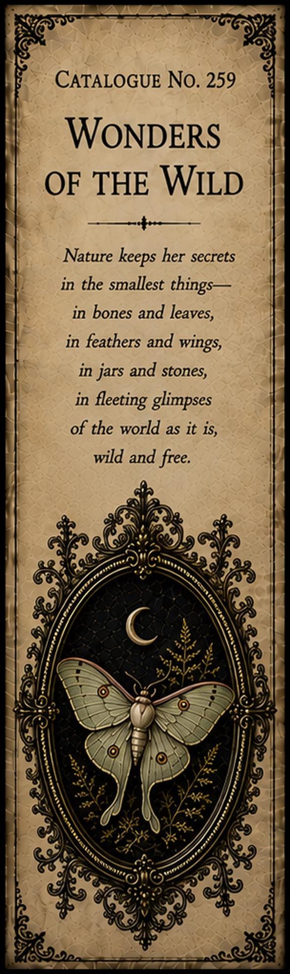Wonders Of The Wild - Dark Academia Bookmarks | Printable Page Markers, Antique Gold On Black | Literary Gift Set