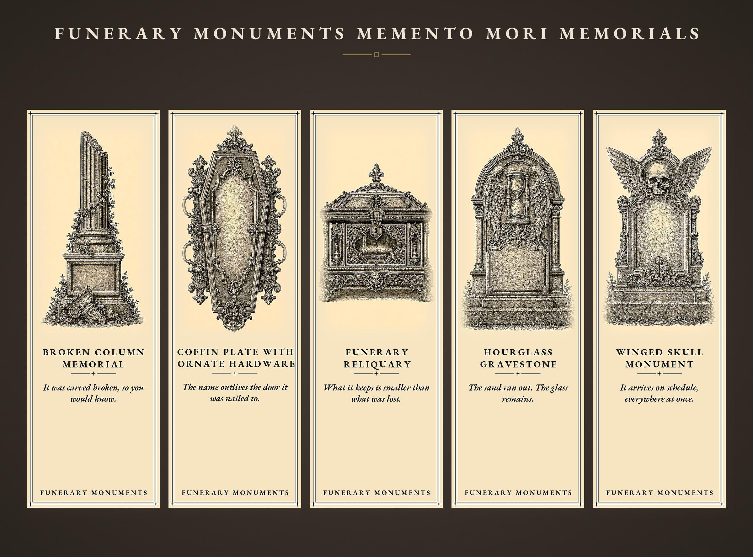 Funerary Monuments Memento Mori Bookmark | Dark Academia Page Marker, Handmade, Magnetic Or Standard