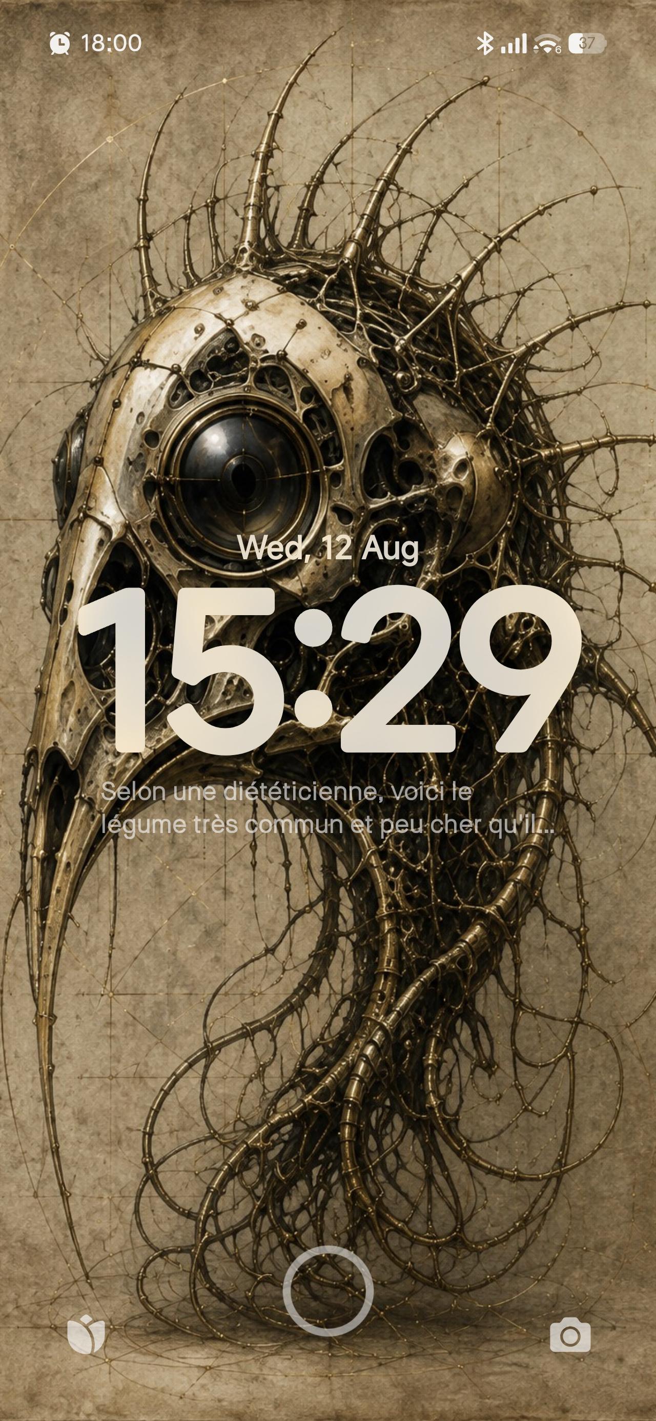Biomechanical Bird Skull II: Dark Academia Lock Screen | Surreal Brass Bone Wallpaper | Gothic Sci-Fi Phone Art