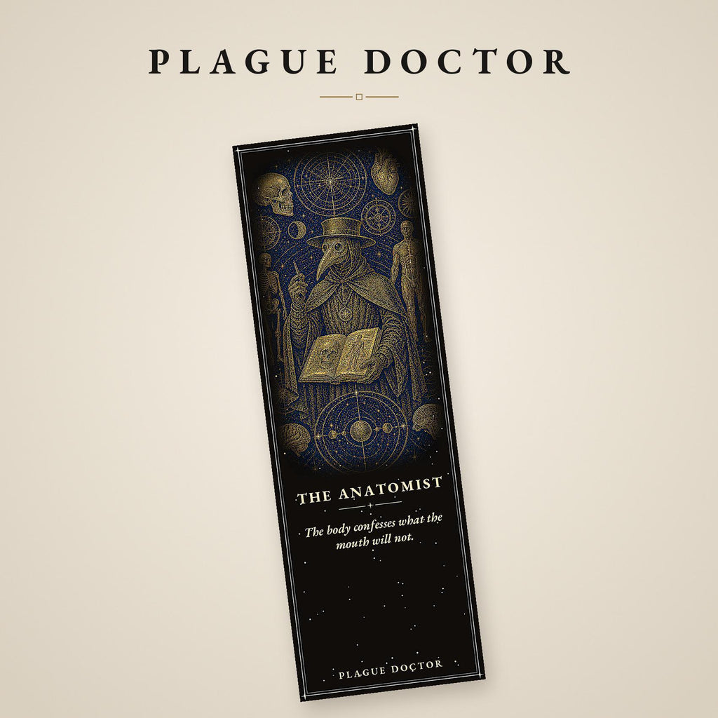 Plague Doctor Gothic Bookmark | Gold Linework, Standard or Magnetic | Dark Academia Page Marker, Memento Mori Design