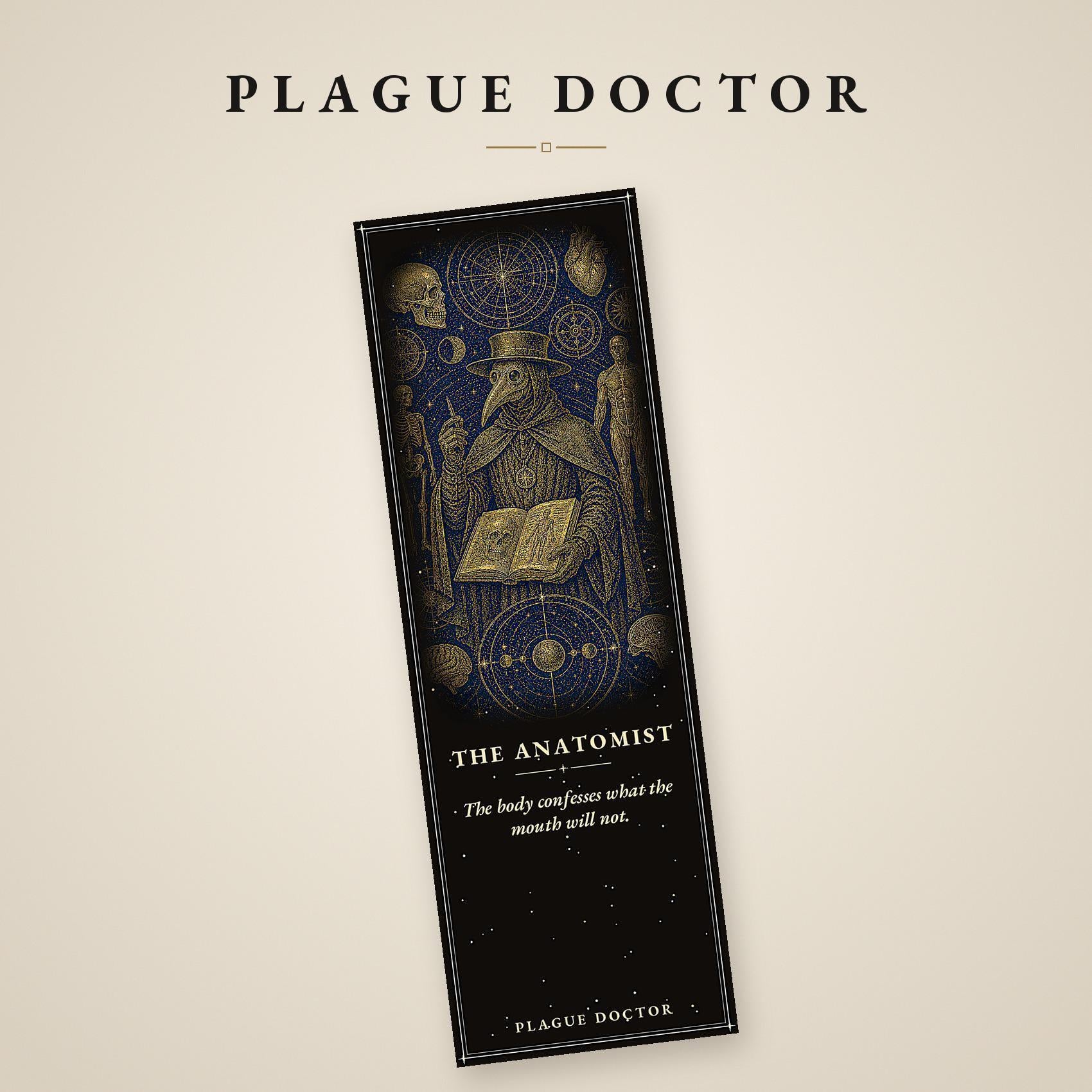Plague Doctor Gothic Bookmark | Gold Linework, Standard or Magnetic | Dark Academia Page Marker, Memento Mori Design