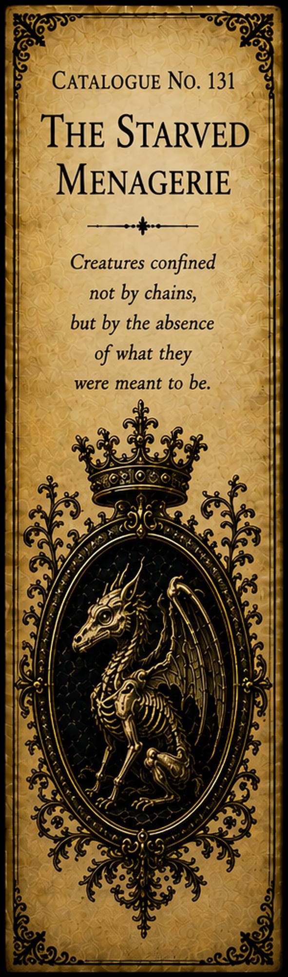 The Starved Menagerie, Dark Academia Printable Bookmarks | Gothic Curiosities | Antique Gold Design | Book Lover Gifts