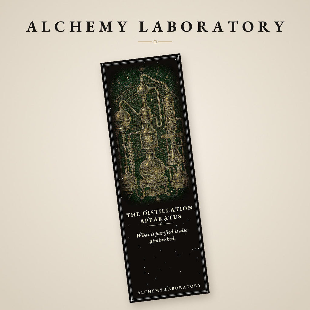 Alchemy Laboratory Bookmark, Dark Academia Gold Line Art | Page Marker | Hand-Finished Black Stock