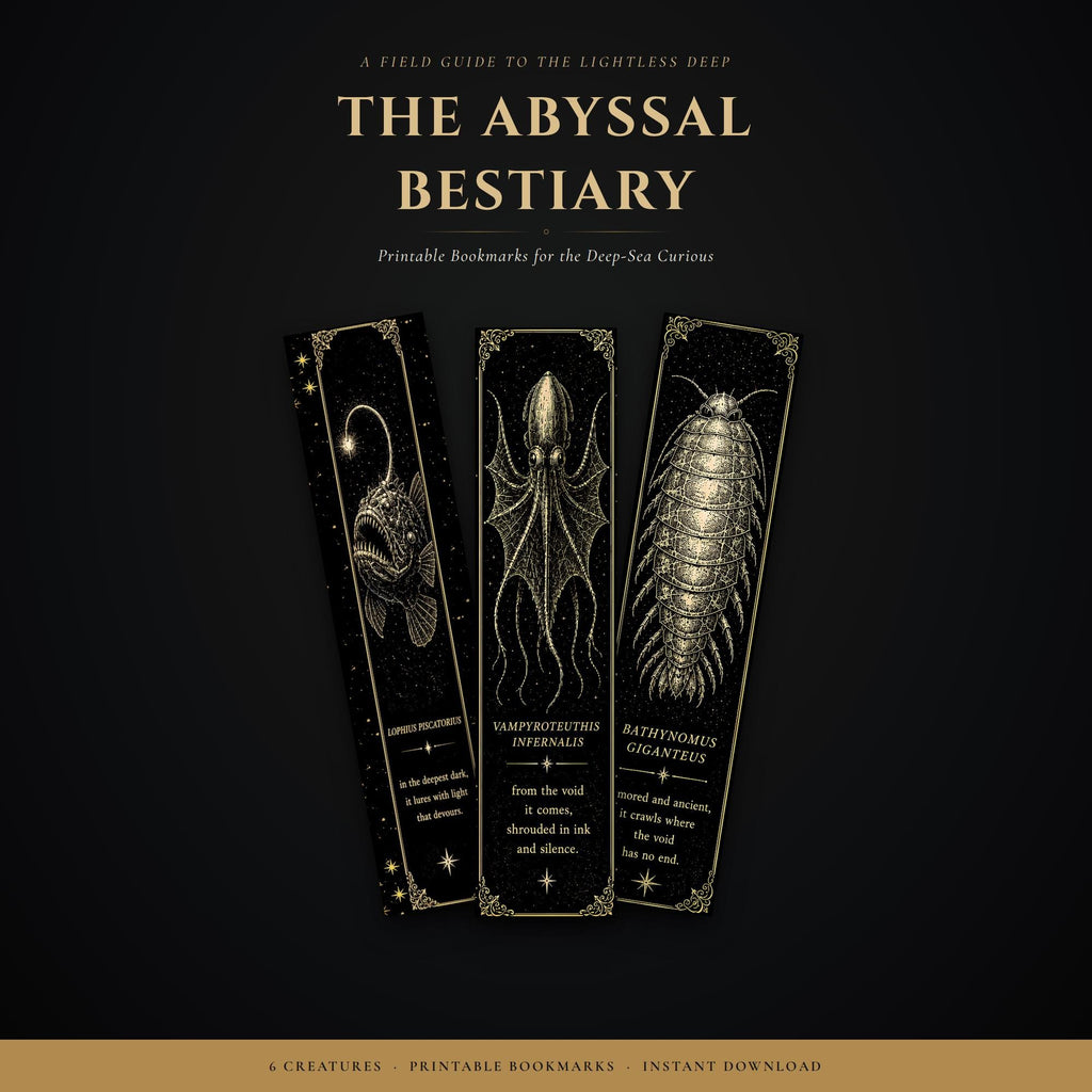 Abyssal Bestiary Bookmarks, Deep Sea Creatures | Gothic Printable Page Markers | Instant Digital Download | Ocean Aesthetic