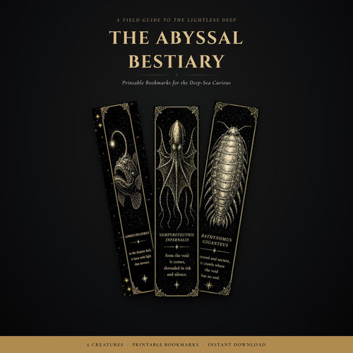 Abyssal Bestiary Bookmarks, Deep Sea Creatures | Gothic Printable Page Markers | Instant Digital Download | Ocean Aesthetic