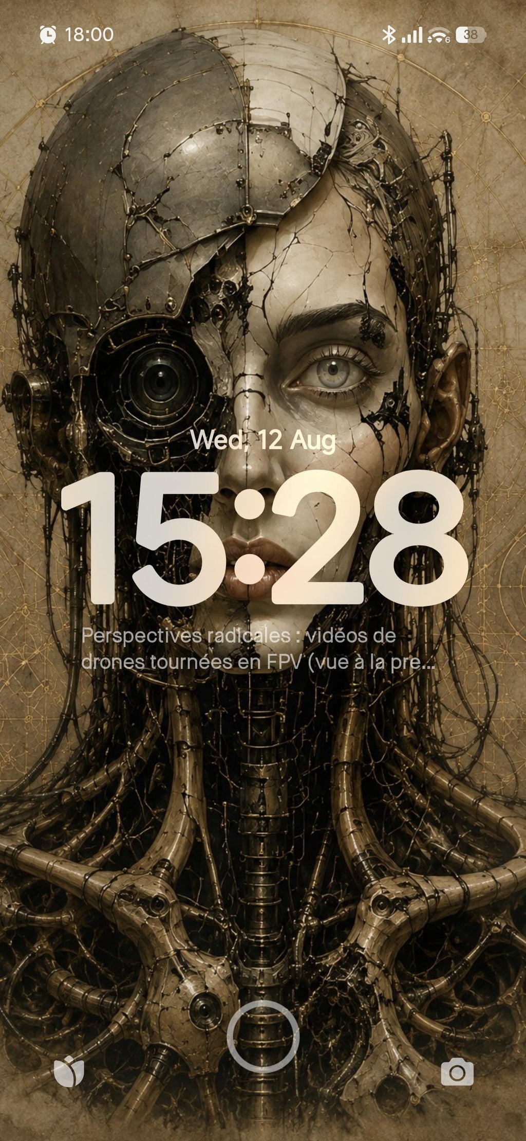 Cyborg Woman Face: Biomechanical Dark Academia | Surreal Portrait | Lock Screen Wallpaper | Sci-Fi Digital Art