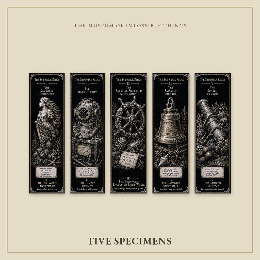 The Shipwreck Relics Bookmark | Dark Academia Set of 5 | Standard or Magnetic | Gothic Cabinet of Curiosities