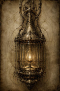 Lantern Biomechanical Phone Wallpaper | Dark Academia Lock Screen | Brass Anatomy Digital Art | Surreal Gothic Download