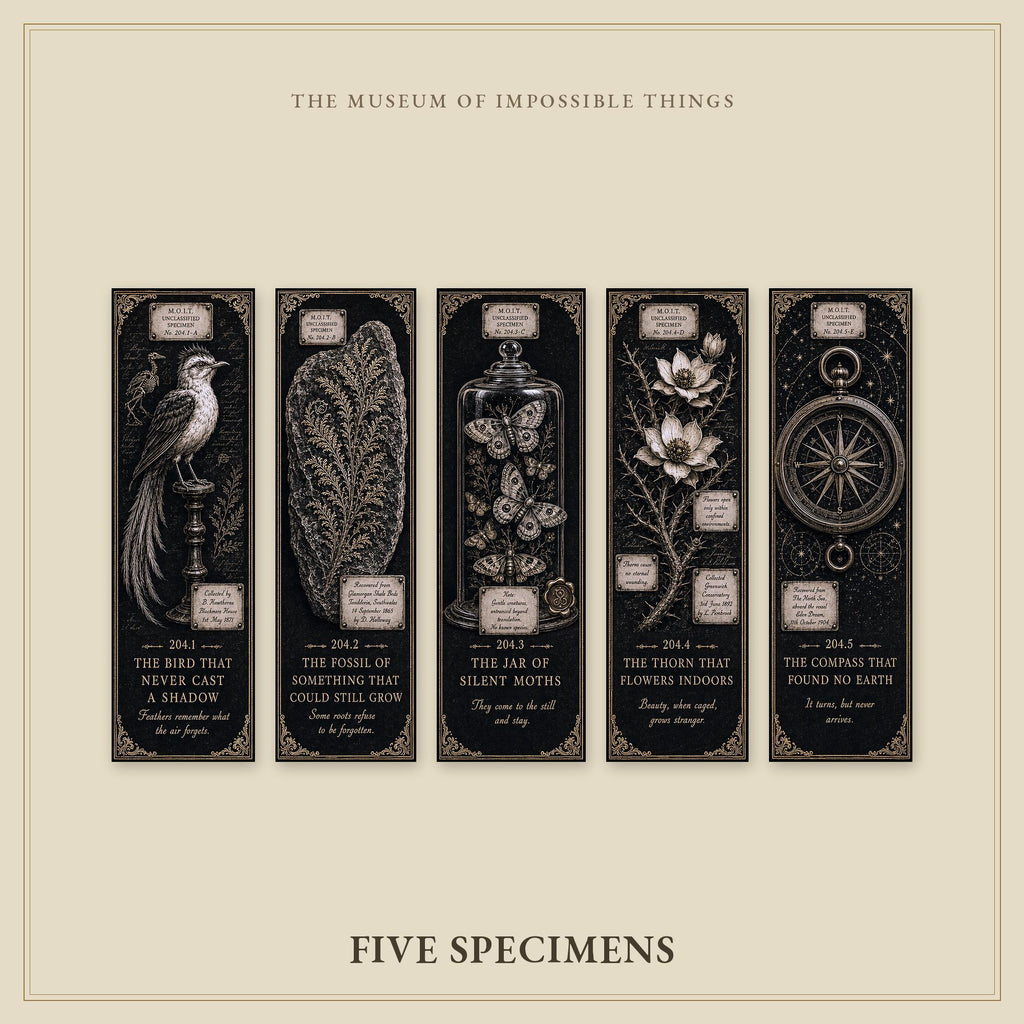 Unclassified Specimens Bookmark | Dark Academia Set of 5 | Standard or Magnetic | Gothic Cabinet of Curiosities
