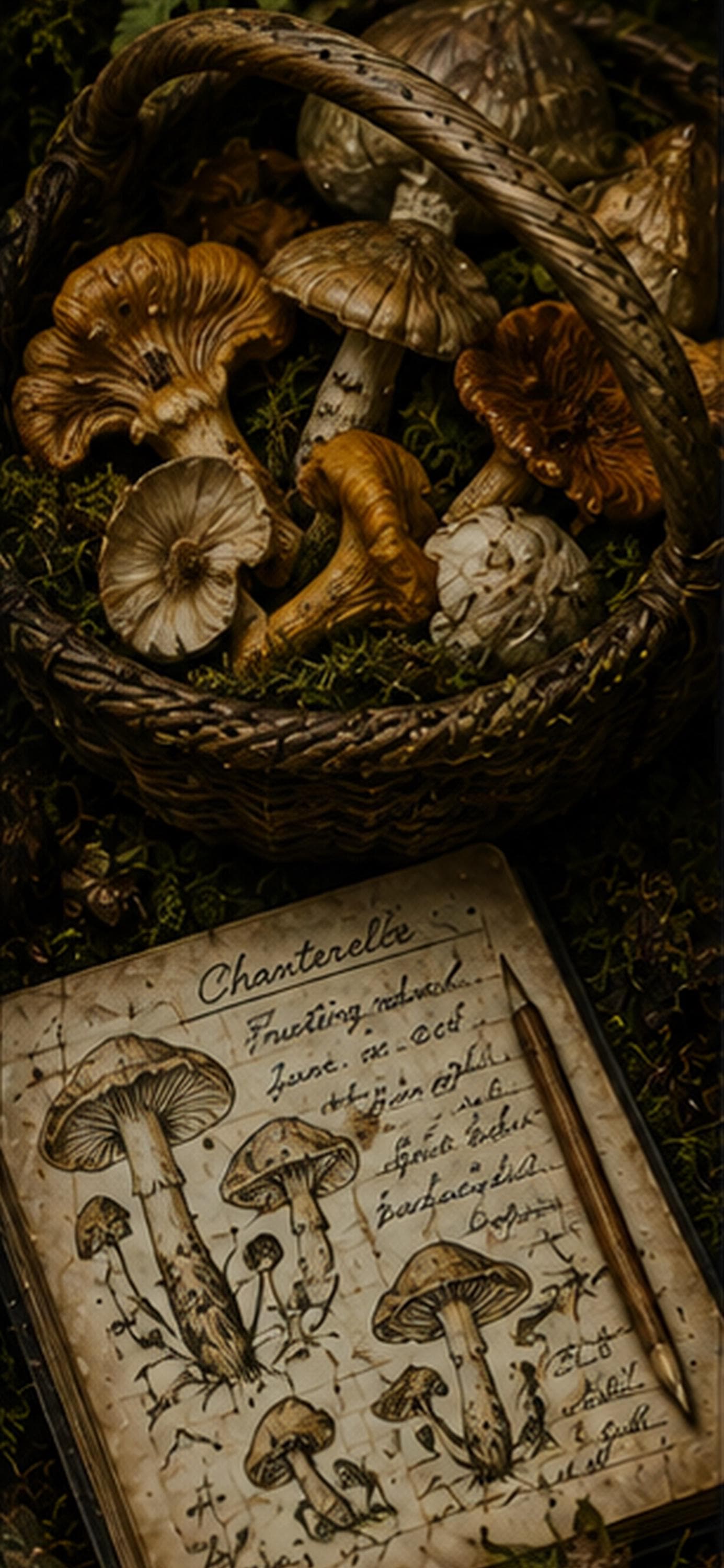 The Forager, Goblincore Mushroom Lock Screen | Woodland Cottagecore Digital Wallpaper | Dark Forest Art, iPhone & Android