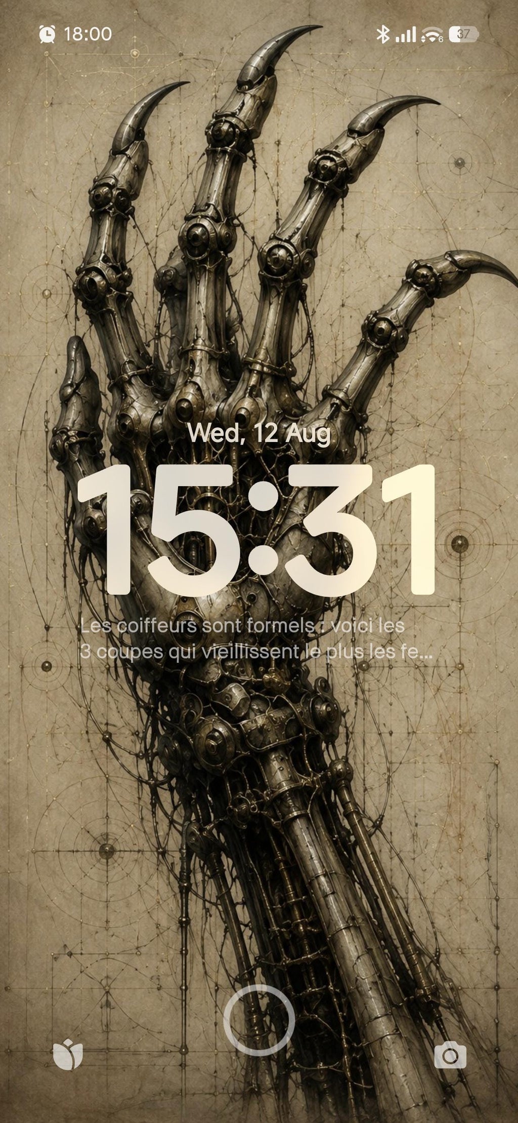 Skeletal Hand I, Biomechanical Lock Screen | Dark Academia Wallpaper | Brass Bone Machinery | Modern Phone Screens