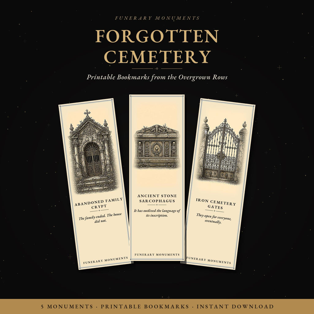 Funerary Monuments Forgotten Cemetery Printable Bookmarks | Dark Academia Gothic Bookmark Set | Digital Download Print & Cut