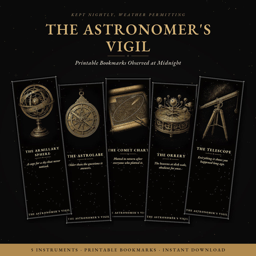 The Astronomer's Vigil Printable Bookmarks | Dark Academia Gothic Bookmark Set | Celestial Digital Download