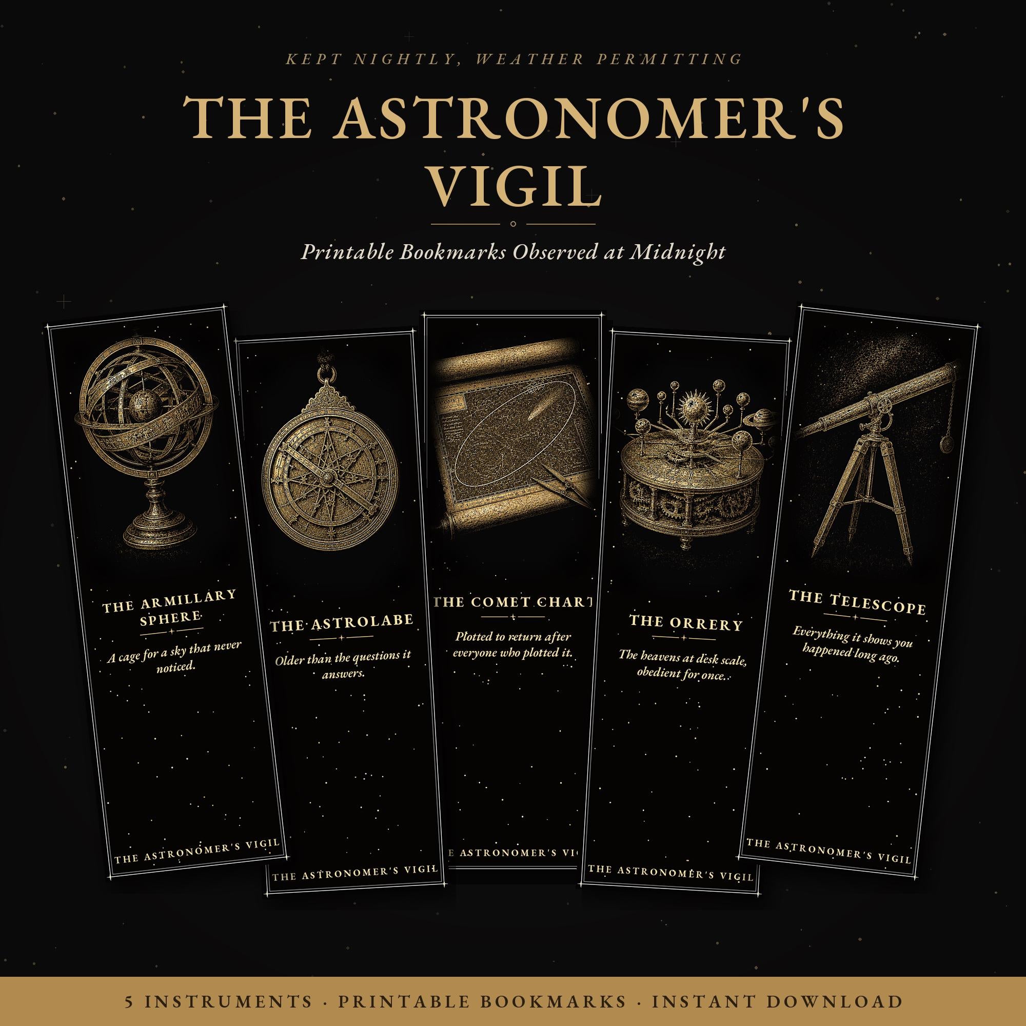 The Astronomer's Vigil Printable Bookmarks | Dark Academia Gothic Bookmark Set | Celestial Digital Download