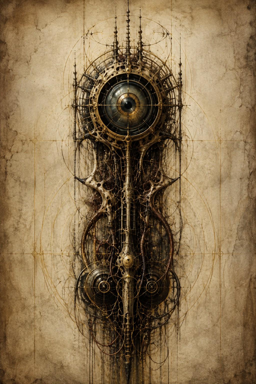 Biomechanical Eye: Dark Academia Surreal Lock Screen | Steampunk Phone Art | Gothic Digital Wallpaper