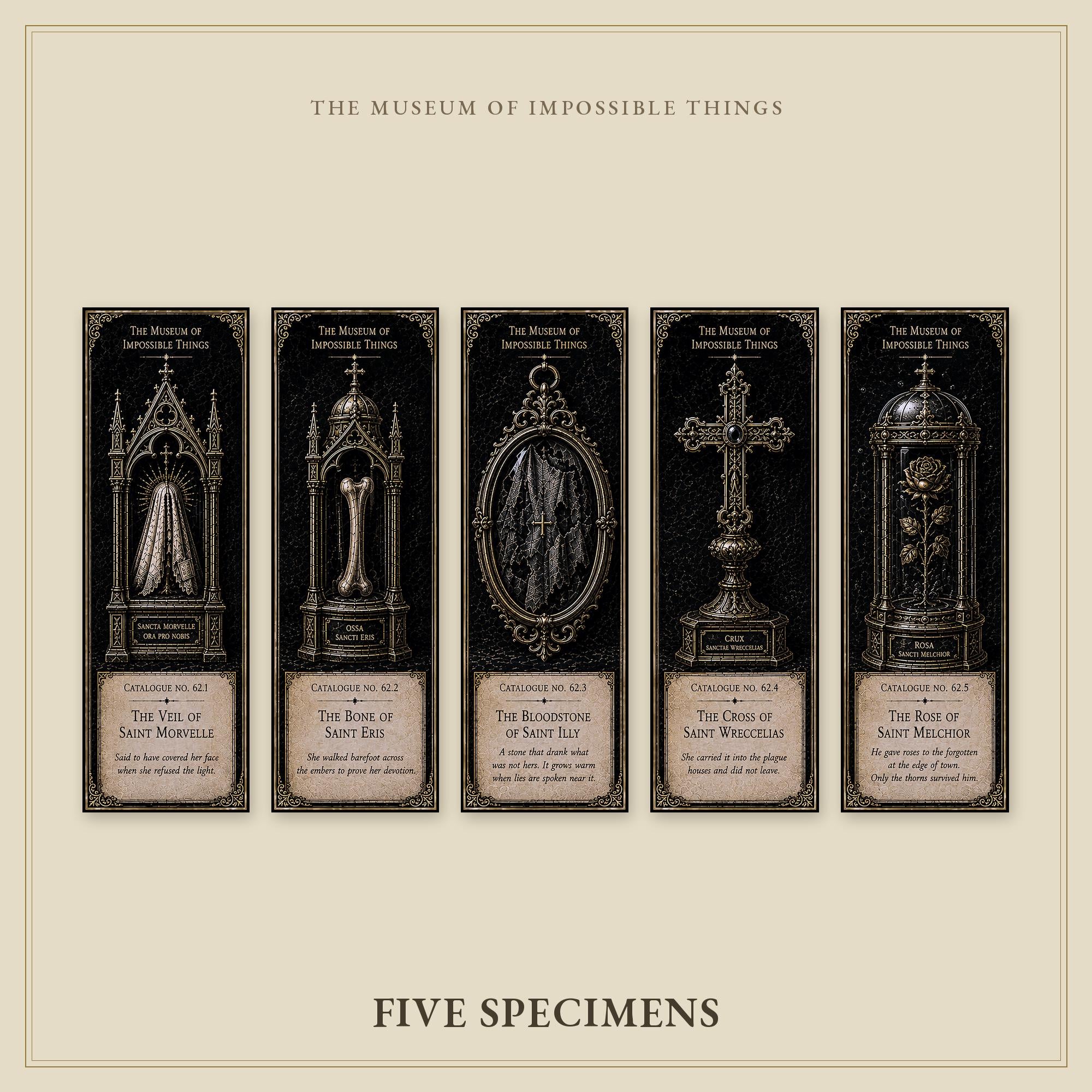 Relics of the Saints Bookmark | Dark Academia Set of 5 | Standard or Magnetic | Gothic Cabinet of Curiosities