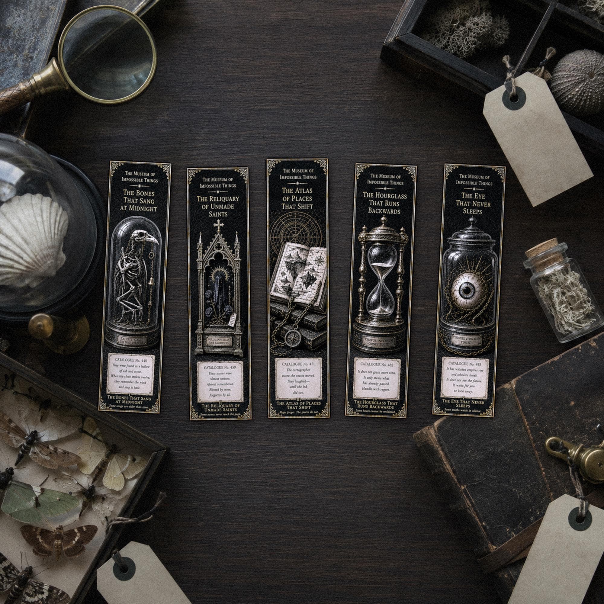 The Bones That Sang at Midnight Bookmark | Dark Academia Set of 5 | Standard or Magnetic | Gothic Cabinet of Curiosities