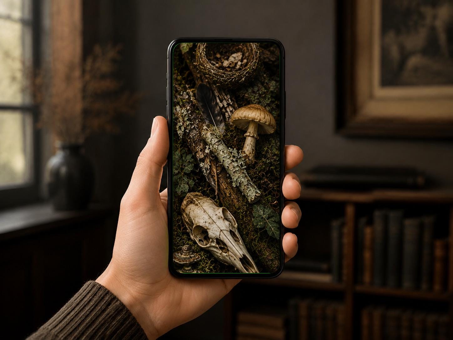 Goblincore Phone Wallpaper Bundle | Cabinet of Curiosities, Bones, Feathers (Digital Download)