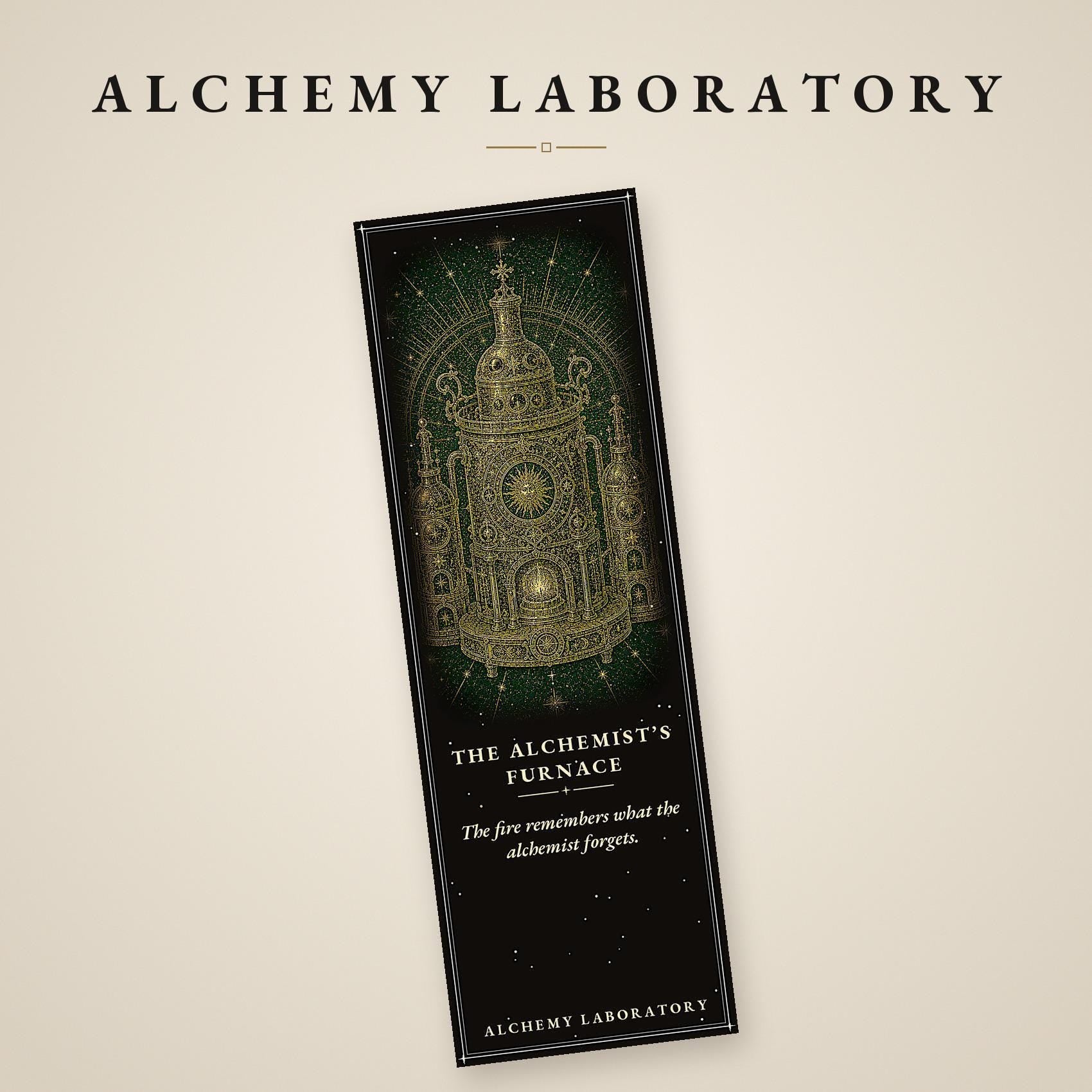 Alchemy Laboratory Bookmark, Dark Academia Gold Line Art | Page Marker | Hand-Finished Black Stock